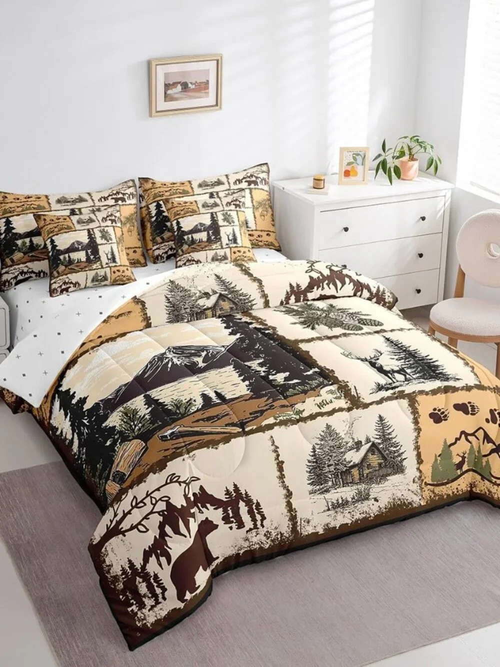 Rustic Cabin Country 7 Pieces Bedding Set, for Kids Boys Girls Deer Bed in a Bag
